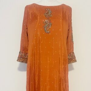 Women's Indian Outfit/Orange Embroidered Salwar Kameez